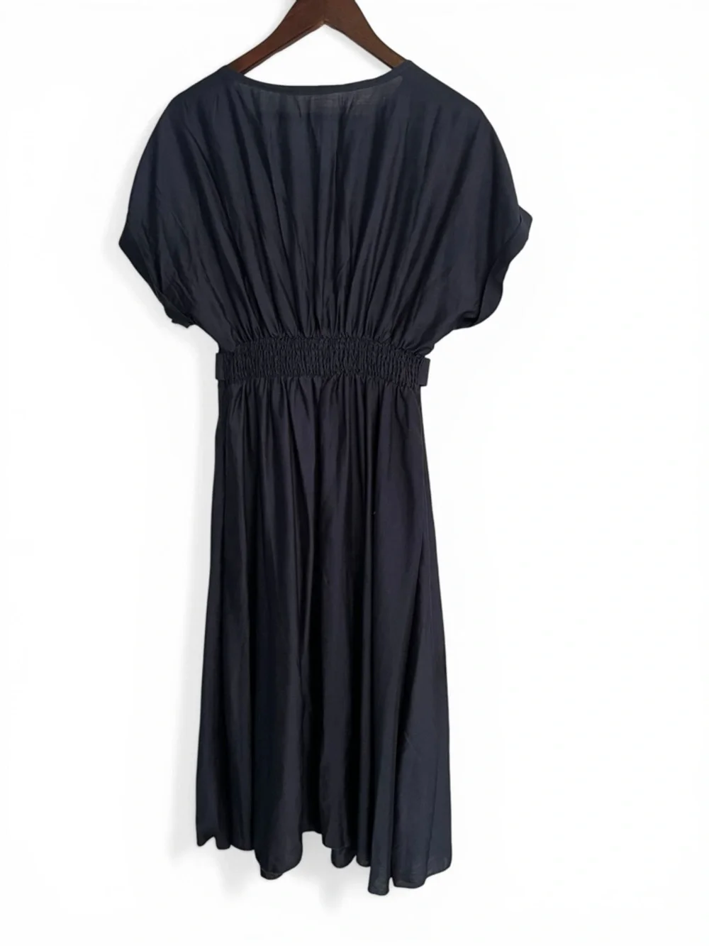 SHEIN Navy Blue V-Neck Midi Dress with Button Waist Tabs - 6 - Picture 3 of 10
